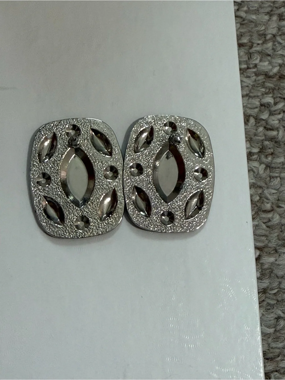 Vintage 80s Bold Navy Blue Enamel Silver Tone Statement Earrings